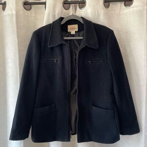 Wool Blend Black Zip-Front Coat -